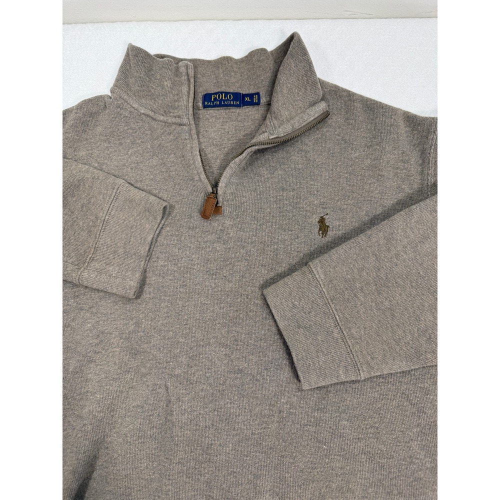Polo Ralph Lauren Pullover Mens XL Quarter-Zip Heathered Brown Cotton Logo EUC